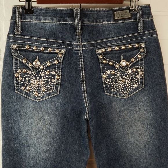 Earl Jean Crop Capri Jeans Cuffed Size 4 Bling - Picture 5 of 9